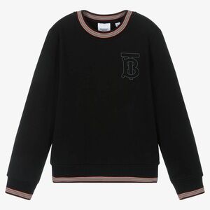 Burberry Black Crewneck Sweatshirt with Striped Accents and Logo - Size 12 Youth